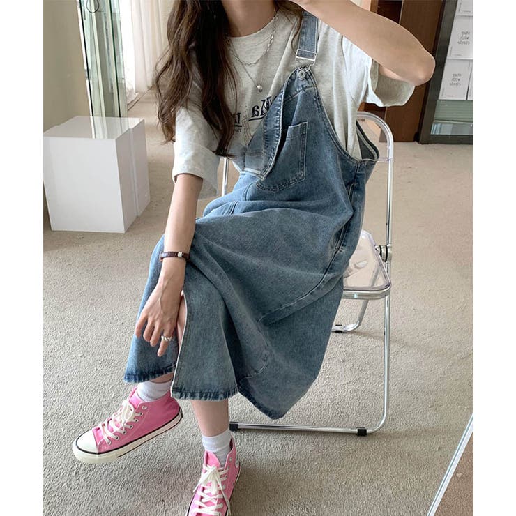 フロントスリット切り替えデニムジャンパースカート 29043 デニム