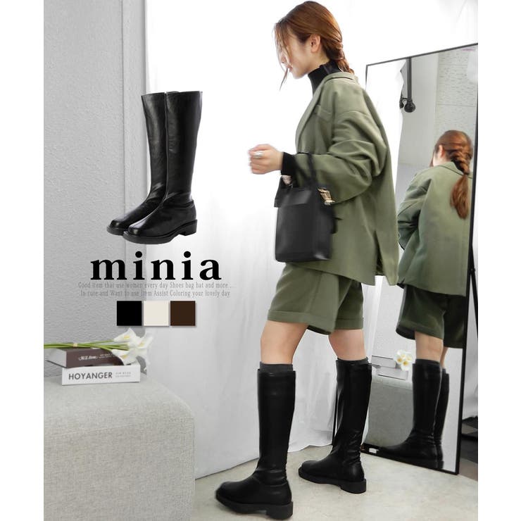 スクエアソールロングブーツ 3cm厚底ヒール minia | minia | 詳細画像1 