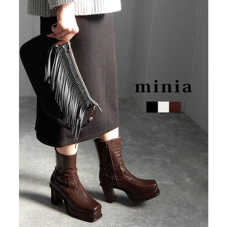 ワイドスクエアトゥの厚底ピースミドルブーツ トラックソール  minia[品番：ASNS0000673]｜minia（ミニア）のレディースファッション通販｜SHOPLIST（ショップリスト）