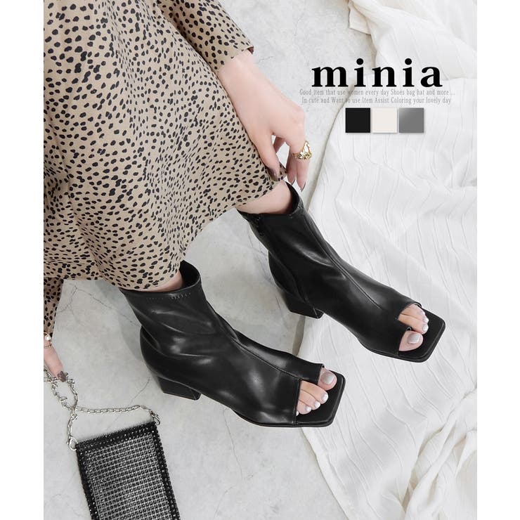 ブラック | フェイクレザーブーサン 5cmヒール minia | minia