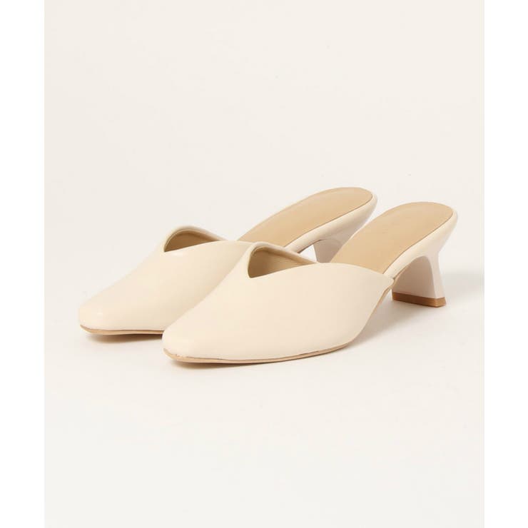 スクエアトゥVカット変形ヒールミュール 5cmヒール minia[品番