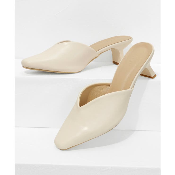 スクエアトゥVカット変形ヒールミュール 5cmヒール minia[品番