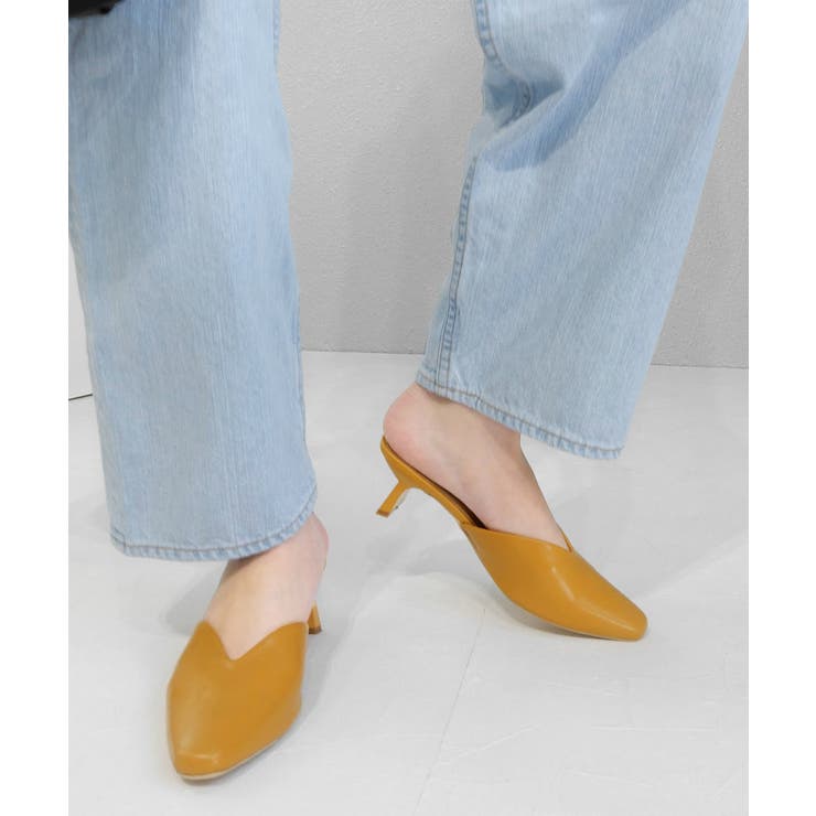 スクエアトゥVカット変形ヒールミュール 5cmヒール minia[品番