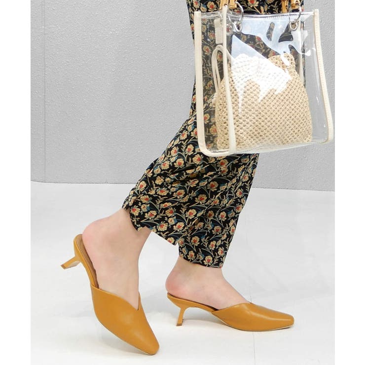 スクエアトゥVカット変形ヒールミュール 5cmヒール minia[品番