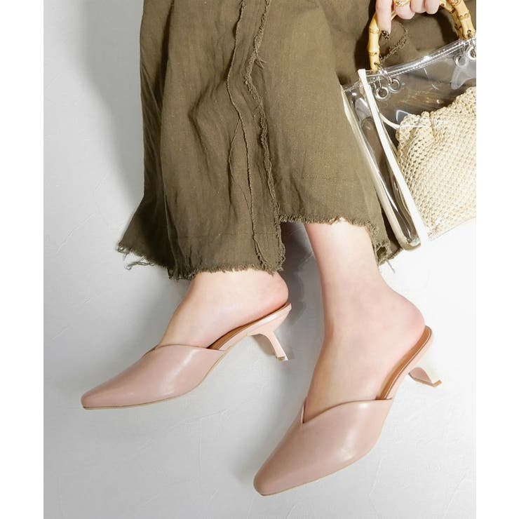 スクエアトゥVカット変形ヒールミュール 5cmヒール minia[品番