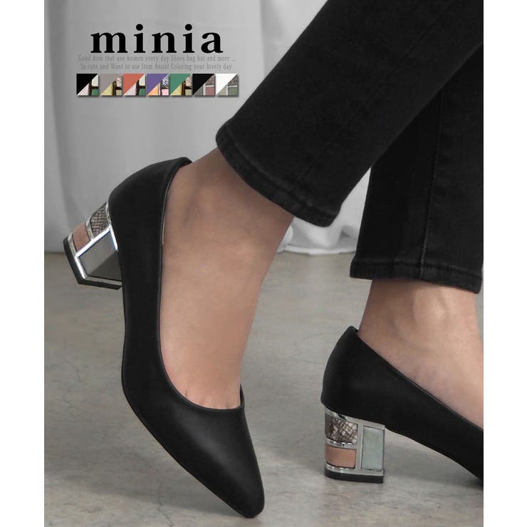 安価 ブロックヒールポインテッド minia[品番：ASNS0000768 5cmヒール レッド系