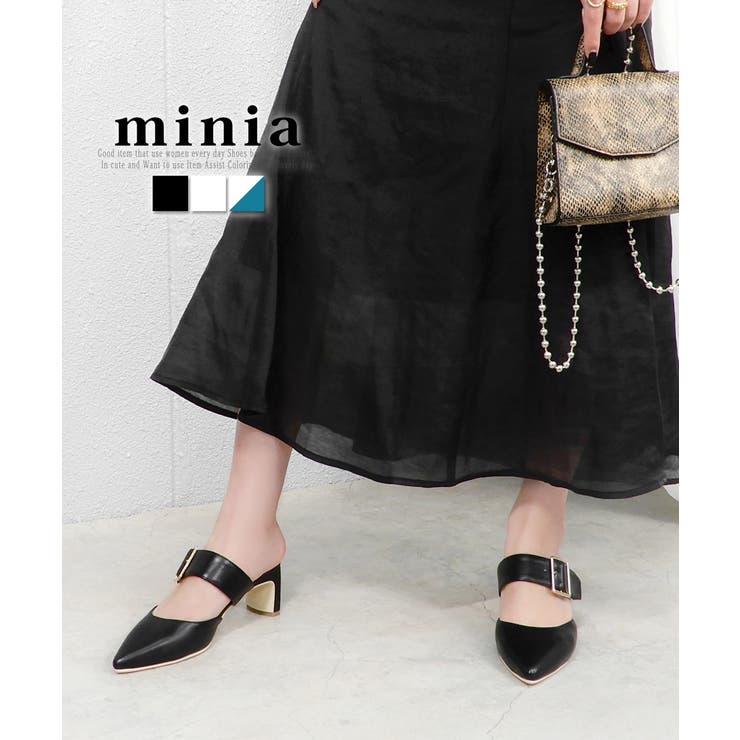 ブラック | チャンキーベルトポインテッドミュール cmヒール minia | minia
