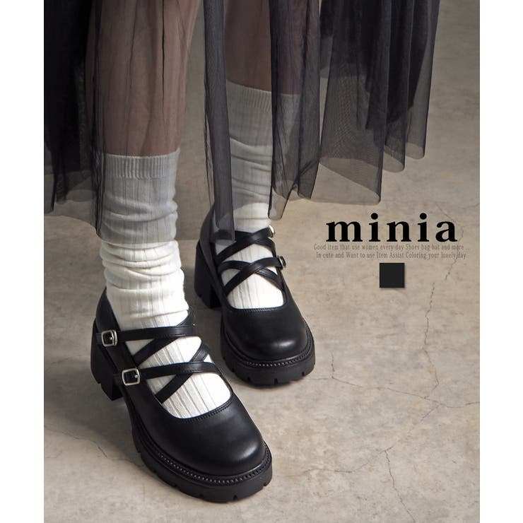 ブラック | ダブルストラップ厚底シューズ 6cmヒール minia | minia