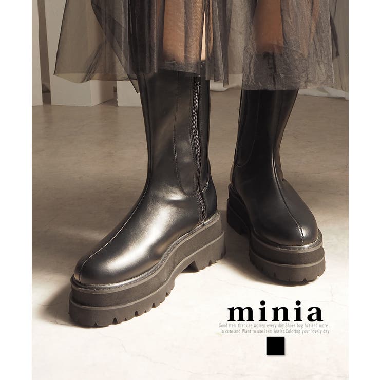 厚底ウェッジミドルサイドゴアブーツ 6cm厚底 minia | minia | 詳細画像1 