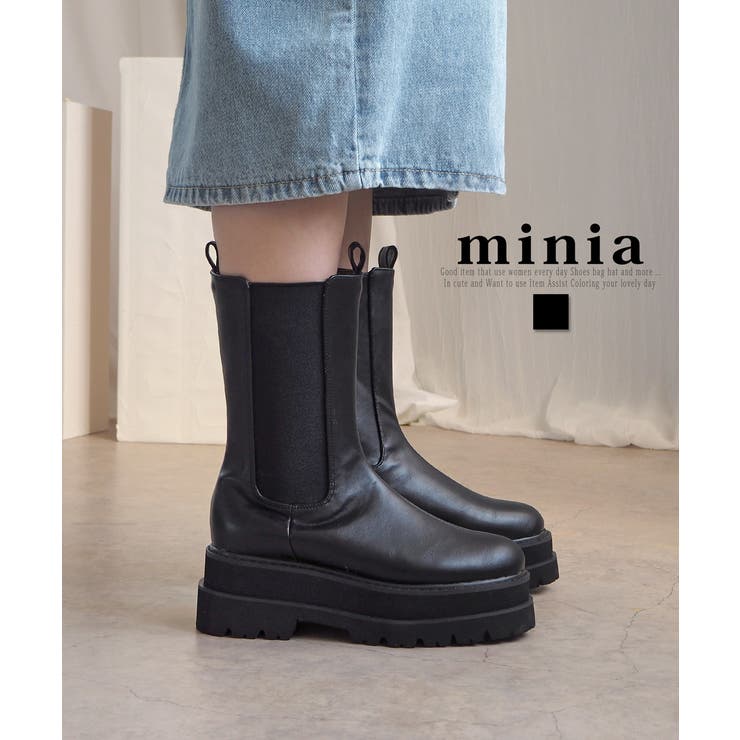ブラック | 厚底ウェッジミドルサイドゴアブーツ 6cm厚底 minia | minia