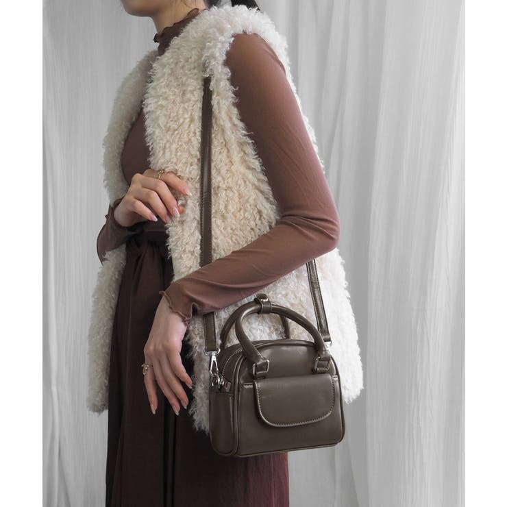 ブラウン | フラップポケットミニボストン minia ハンドバッグ | minia