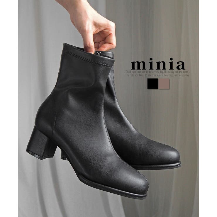 足首ほっそり見え ラウンドストレッチショートブーツ 5cmヒール | minia | 詳細画像1 
