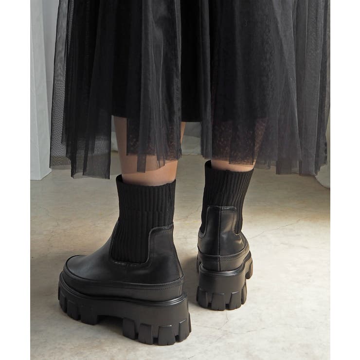 伸縮リブニットで足首きゅ！厚底ニットブーツ 厚底ブーツ minia | minia | 詳細画像17 