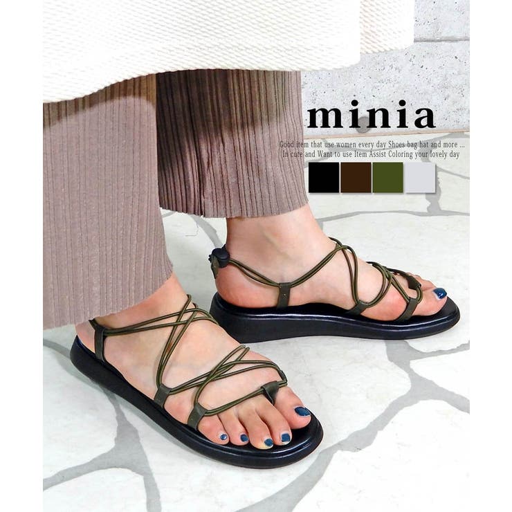 コードデザインの編み上げゴムスポーツサンダル フラットサンダル Minia 品番 Asns Minia ミニア のレディースファッション通販 Shoplist ショップリスト