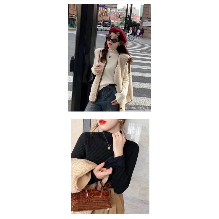 リブニット トップス レディース ハイネック 袖口ファー 長袖 ベーシック | Aleh Te’enah | 詳細画像4 