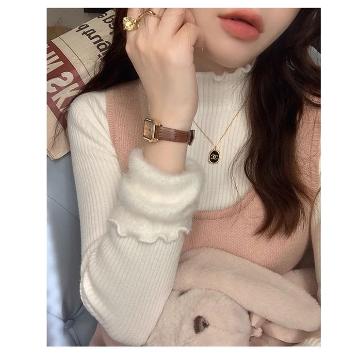 リブニット トップス レディース ハイネック 袖口ファー 長袖 ベーシック | Aleh Te’enah | 詳細画像6 