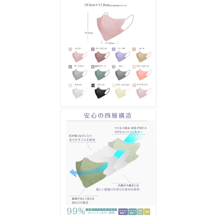立体カラーマスク 100枚入り 不織布マスク | Aleh Te’enah | 詳細画像12 