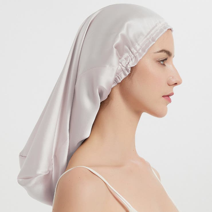 ベージュ | ナイトキャップ レディース ヘアキャップ シルク調 後結びリボン 髪ケア用  | Aleh Te’enah