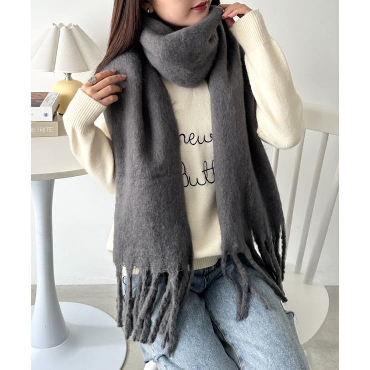 グレー | ボリュームフリンジマフラー | Outfitter lab