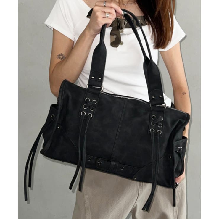 ブラック | レースアップフリンジボストンバッグ | Outfitter lab