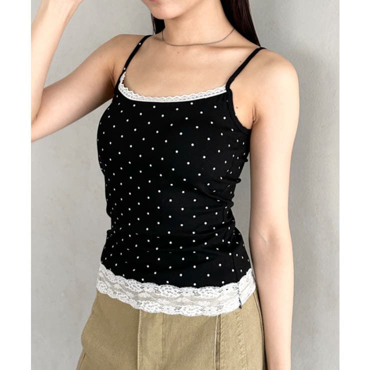 ブラック | カップ付きドット柄キャミソール | Outfitter lab