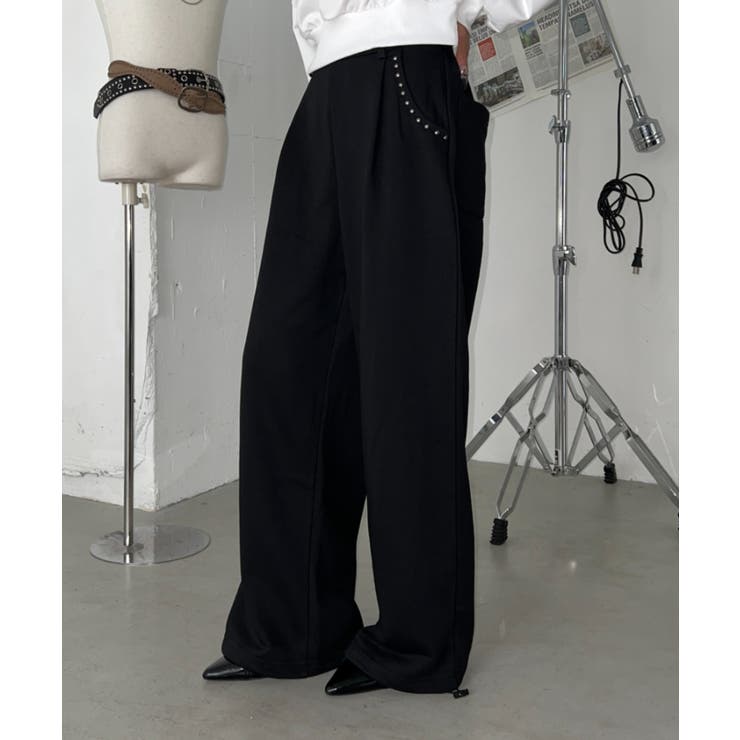 ブラック | サイドスタッズスウェットワイドパンツ | Outfitter lab