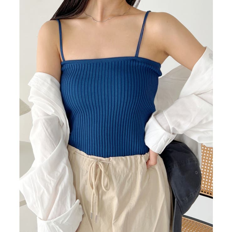 ブルー | ダブル ストラップ リブ キャミソール | Outfitter lab
