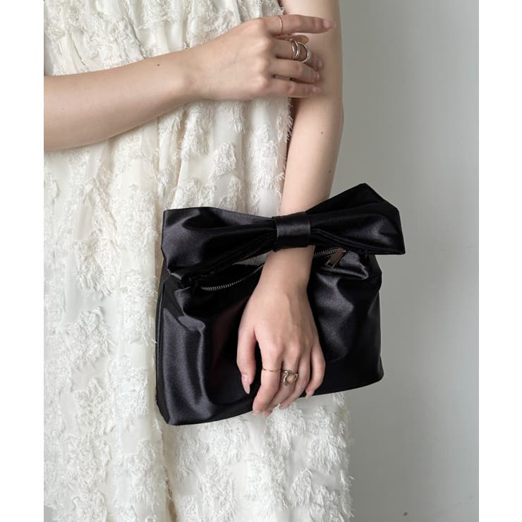 ブラック | リボンモチーフ スクエアハンドバッグ | Outfitter lab
