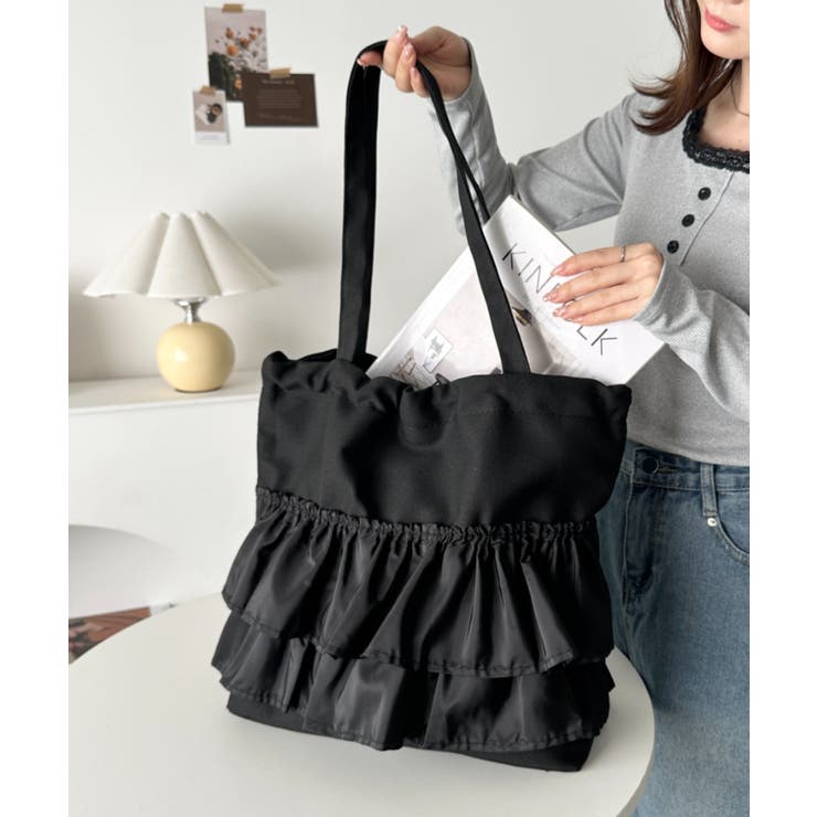 ブラック | 【A4サイズ対応】フリルトートバッグ | Outfitter lab