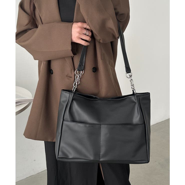 ブラック | 【A4サイズ対応】ダブルポケットPUトートバッグ | Outfitter lab