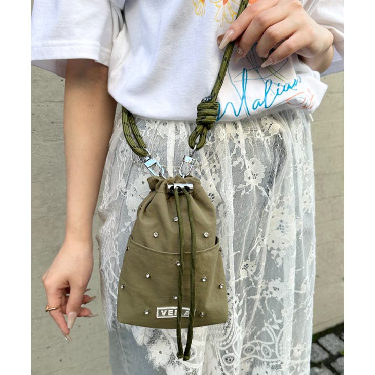 カーキ | ビジューデザインミニサコッシュバッグ | Outfitter lab