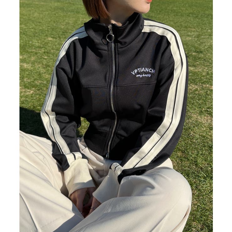 ブラック | ラインショート丈トラックジャケット | Outfitter lab