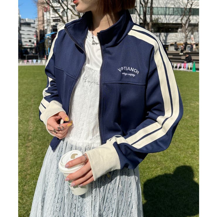 ネイビー | ラインショート丈トラックジャケット | Outfitter lab