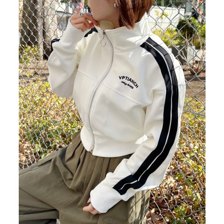 ホワイト | ラインショート丈トラックジャケット | Outfitter lab