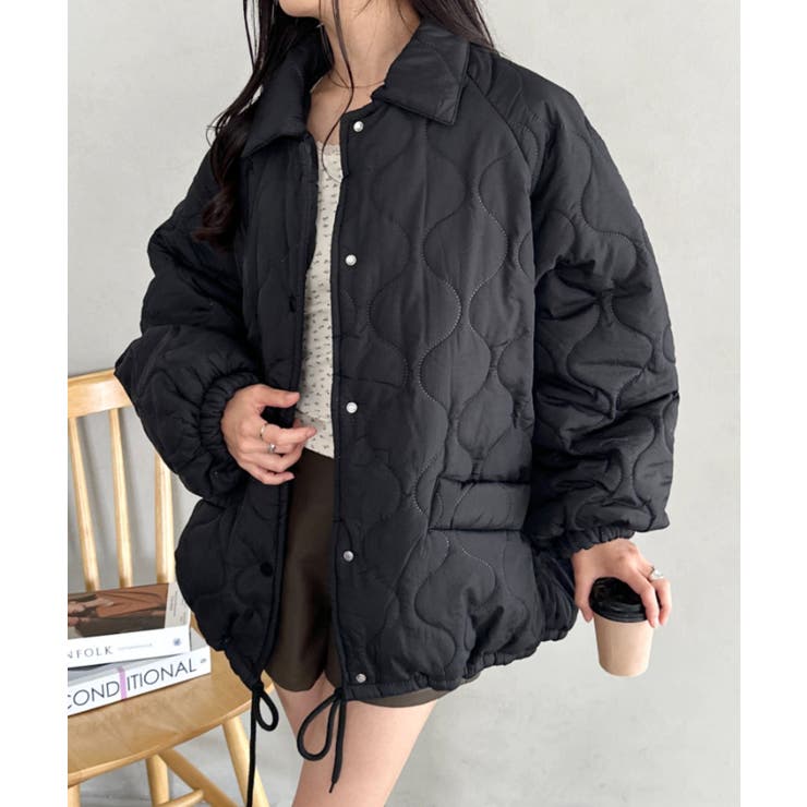 ブラック | 裏ボアオーバーサイズキルティングジャケット/中綿コート | Outfitter lab