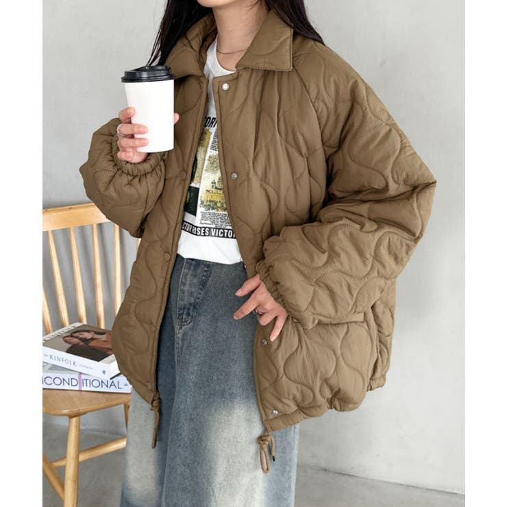 オリーブ | 裏ボアオーバーサイズキルティングジャケット/中綿コート | Outfitter lab