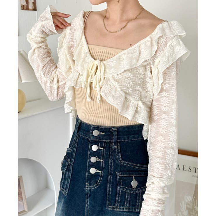 【アイボリー】ラッフルフリルクロップド丈レースボレロ[品番：OUTW0000030]｜Outfitter lab（アウトフィッターラボ）の ...