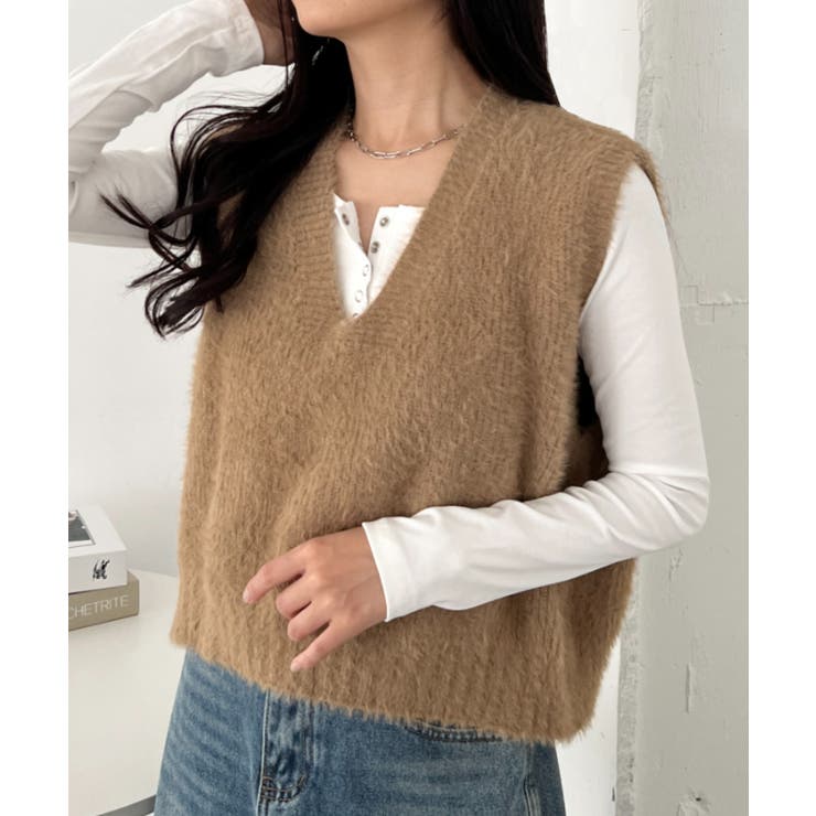 ブラウン | シャギーVネックニットベスト | Outfitter lab