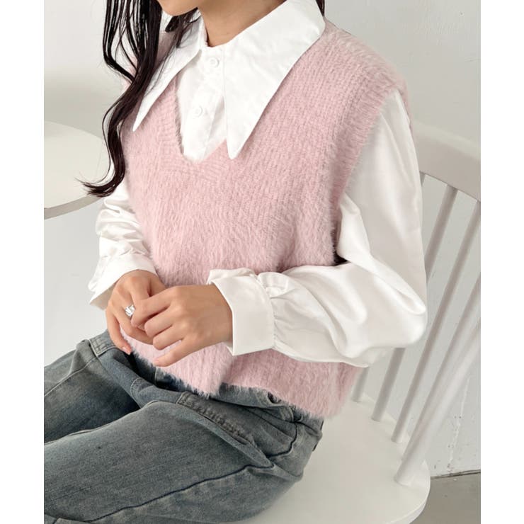ピンク | シャギーVネックニットベスト | Outfitter lab