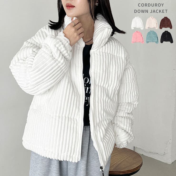 omamoriオールドタウン　oldtown コーデュロイ　ブラック コーデュロイハイネックダウンジャケット[品番：OUTW0000799