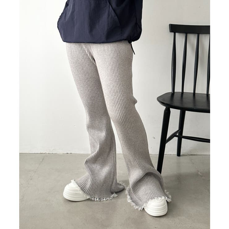 ライトグレー | フリルレースリブニットパンツ | Outfitter lab