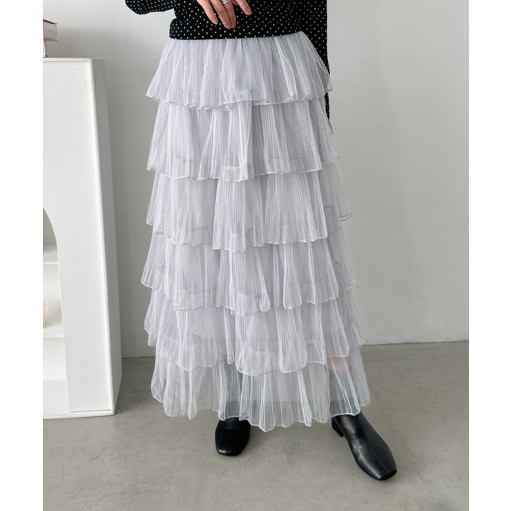 グレー | チュールフリルティアードスカート | Outfitter lab