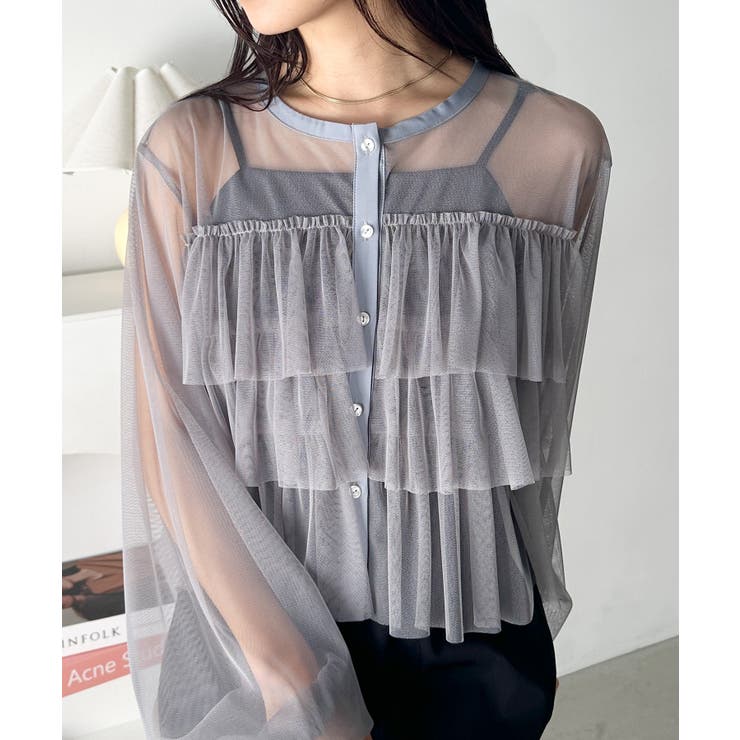 グレー | チュールティアードトップス | Outfitter lab