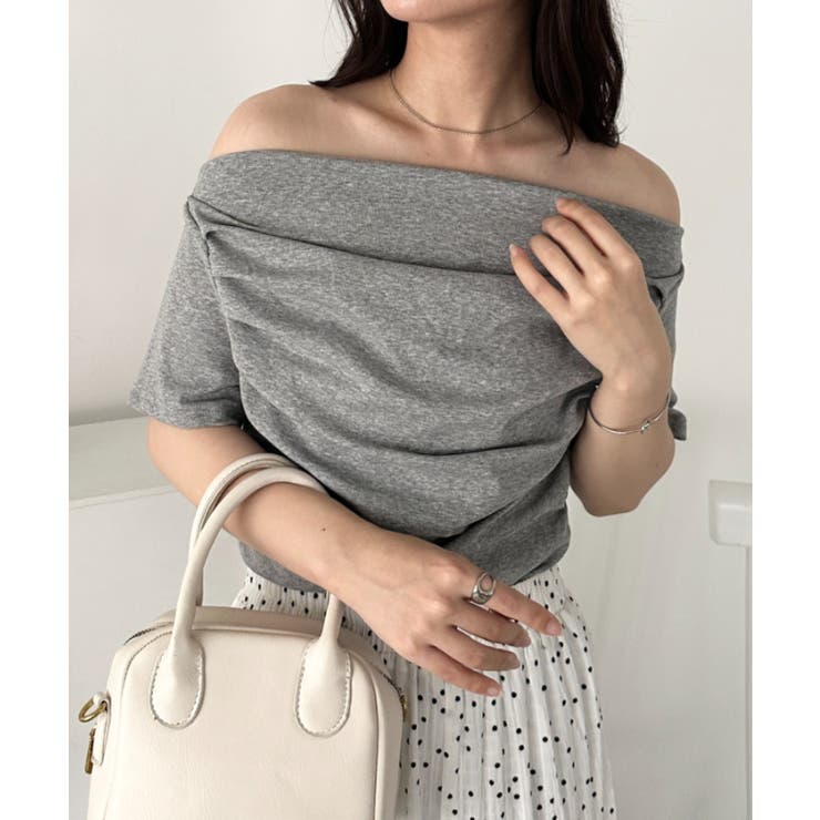 グレー | ドレープオフショルダー半袖トップス | Outfitter lab