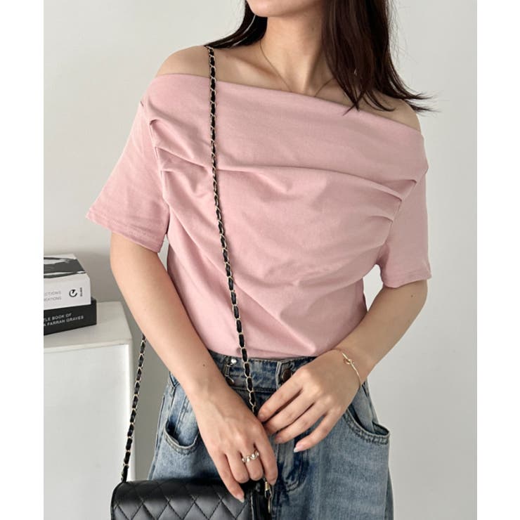 ピンク | ドレープオフショルダー半袖トップス | Outfitter lab