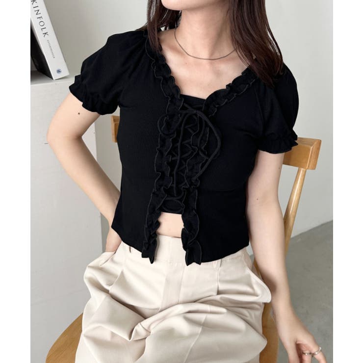 ブラック | レースアップフロントリボントップス | Outfitter lab