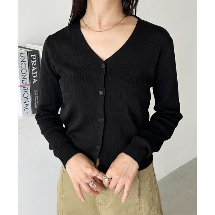 ブラック | Vネックコンパクトカーディガン | Outfitter lab