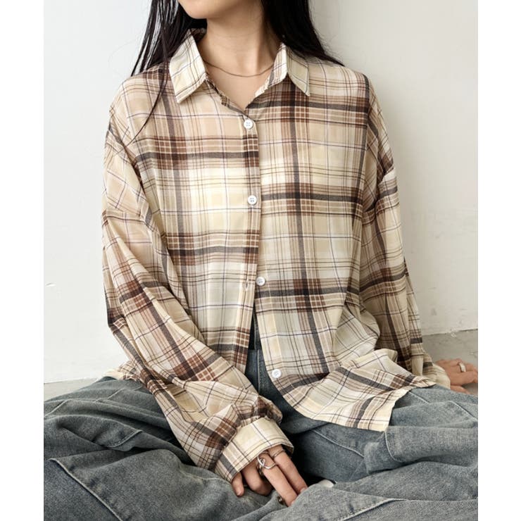 ベージュ | シアーチェックシャツ | Outfitter lab