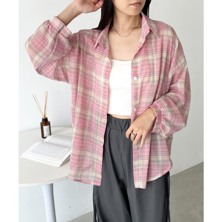 ピンク系その他 | シアーチェックシャツ | Outfitter lab