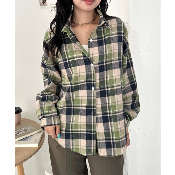 ライトグリーン | ルーズシルエットチェックネルシャツ | Outfitter lab